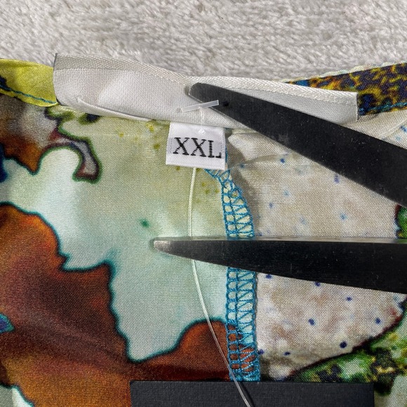 Bryn Walker Becca Top Blouse Womens XXL Silk Abstract Watercolor V-Neck Boxy - Picture 3 of 11